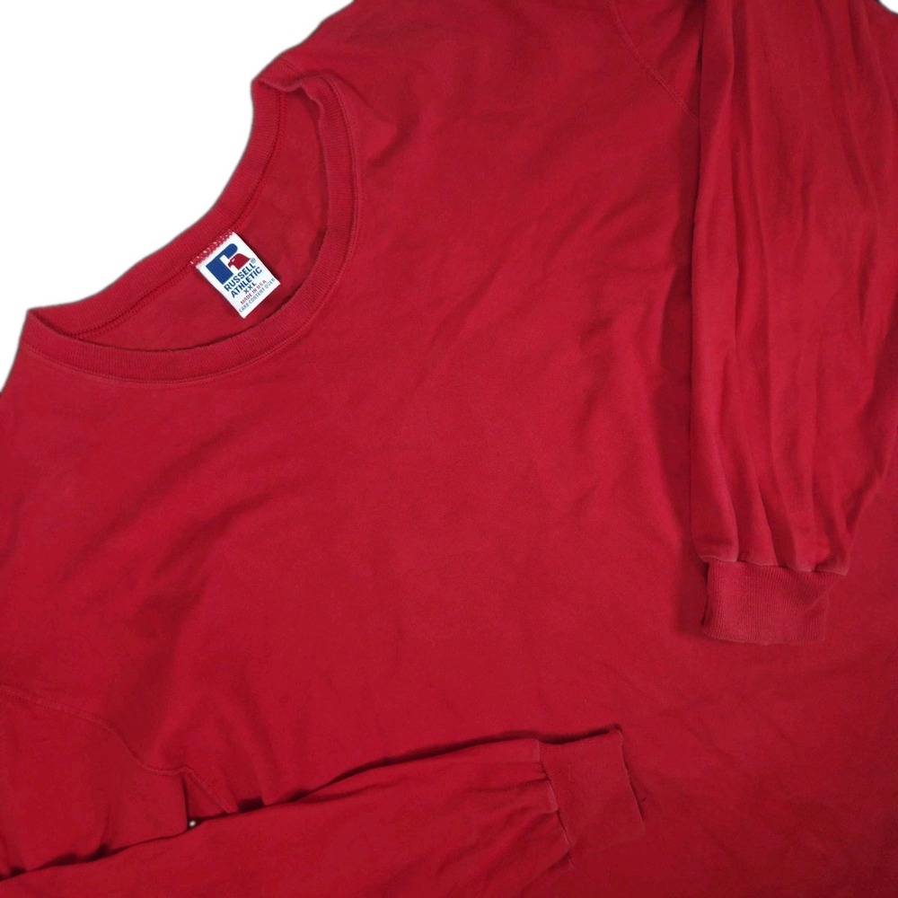 Vintage Made In USA Russell Long Sleeve Blank T-Shirt Mens 2XL Red Combed Cotton